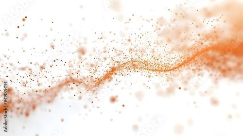 CG Render of Floating Particles: A swirl of tiny, glowing CG particles suspended in mid-air, contrasted against a pure white background. 