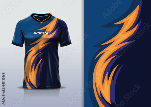 Sport jersey design template mockup stripe line racing for football soccer, running, esports, blue orange color