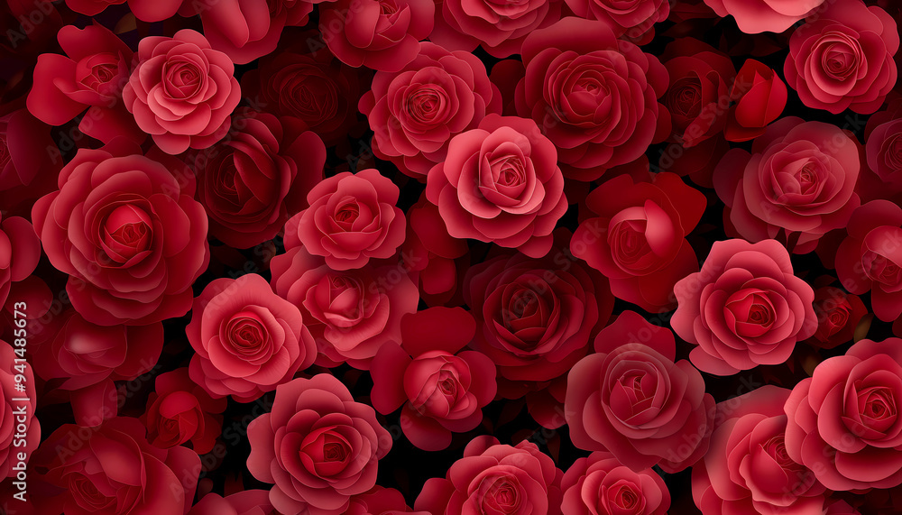 Naklejka premium Seamless elegant red roses illustration pattern on black background. Generative ai