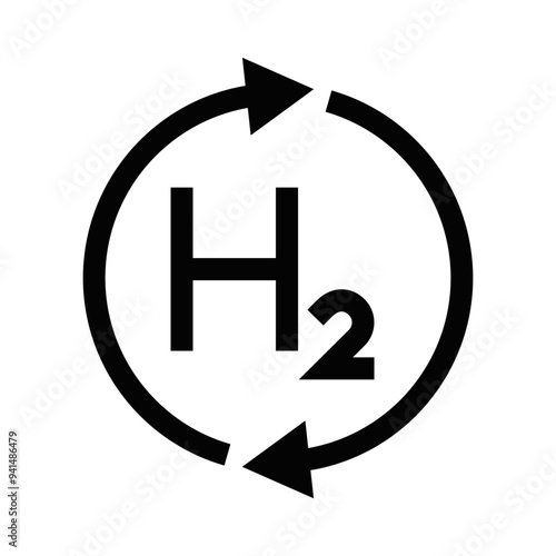 Hydrogen energy symbol with circular arrows. Clean energy and sustainability concept. Vector illustration. Editable stroke.