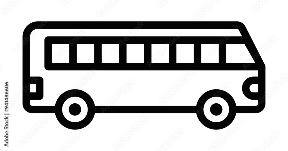 Side view of a bus icon, ideal for public transportation and travel-related projects. Vector illustration. Editable stroke. Side view of a bus icon, ideal for public transportation and travel-related projects. Vector illustration. Editable stroke.