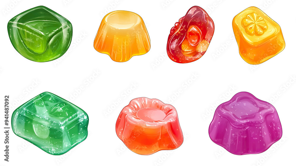 Colorful jelly, gummy sugar candies set of isolate on Transparency Background
