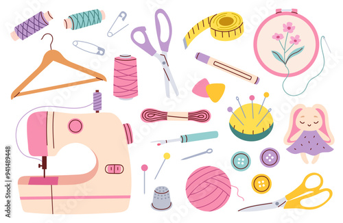 Vector sewing kit. Sewing accessories isolated on a white background