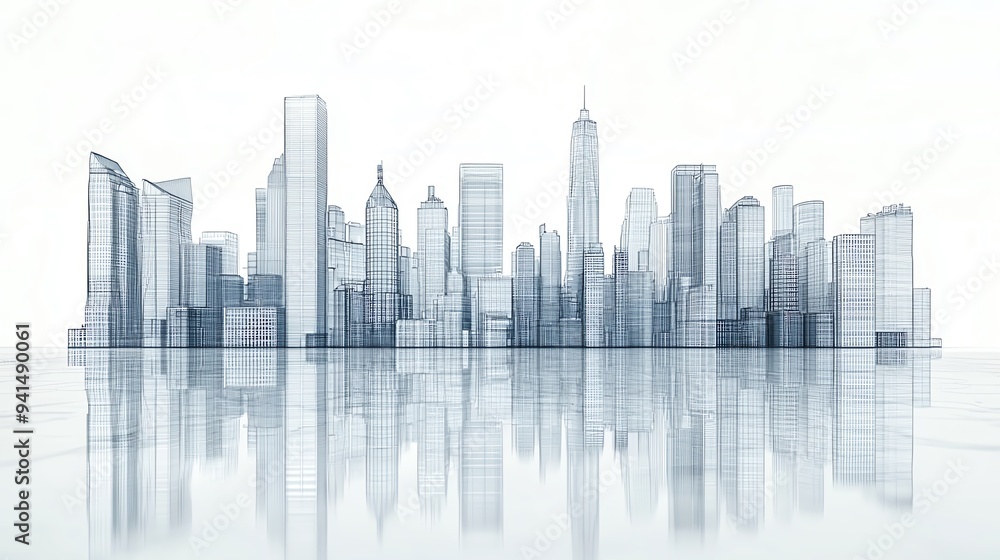 A modern cityscape reflected in a still body of water. The skyscrapers rise towards a clear sky, representing urban development and progress. A modern cityscape reflected in a still body of water. The skyscrapers rise towards a clear sky, representing urban development and progress.