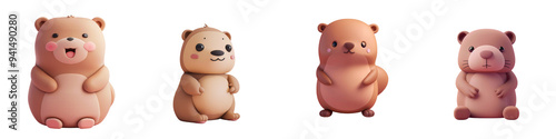 Charming cartoon bears in various poses, perfect for playful designs, children's themes, and adorable illustrations.