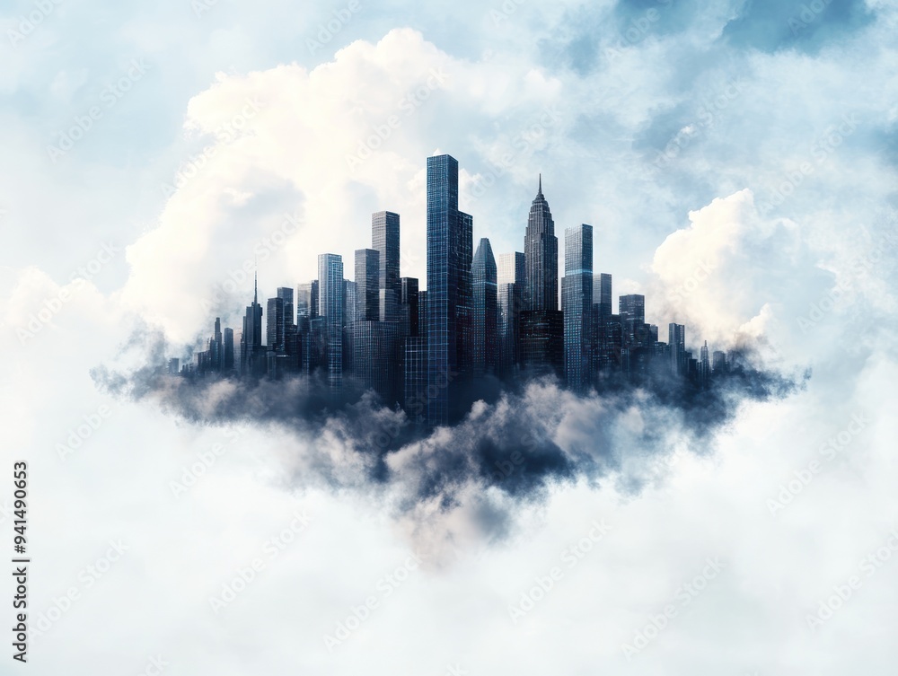 Fototapeta premium A futuristic city skyline with buildings shaped like rising graphs