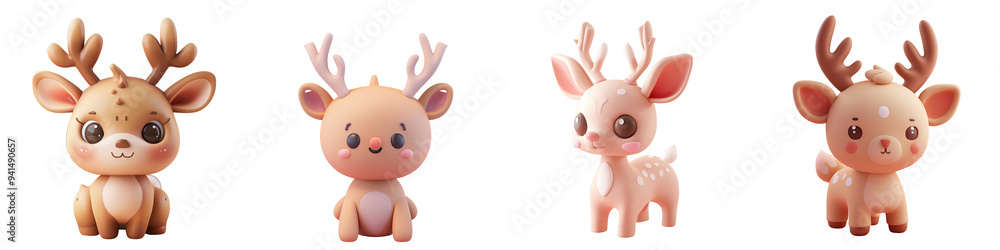 Charming collection of cute deer characters with playful designs, perfect for children's illustrations and holiday themes. Charming collection of cute deer characters with playful designs, perfect for children's illustrations and holiday themes.