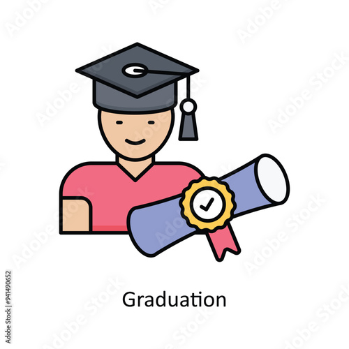 Graduation Vector filled outline icon design illustration. Law And Justice symbol on white background EPS 10 File .