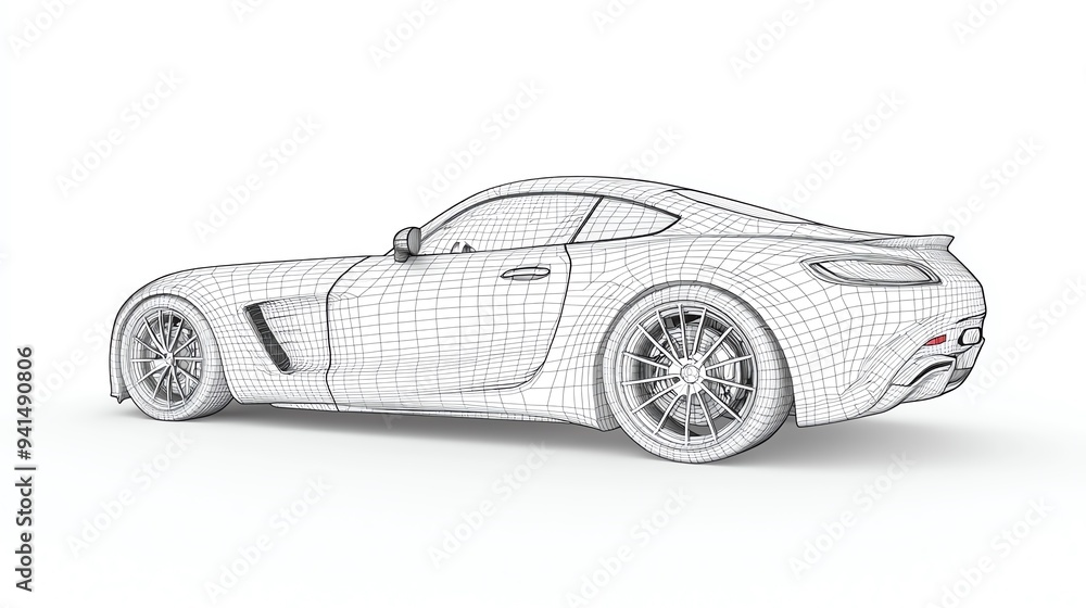 Fototapeta premium A wireframe sketch of a sleek, modern sports car. The design is detailed and shows the car's sporty lines and curves.