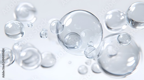 CG Transparent Bubble Cluster: A cluster of transparent CG bubbles, varying in size, floating on a white background. 