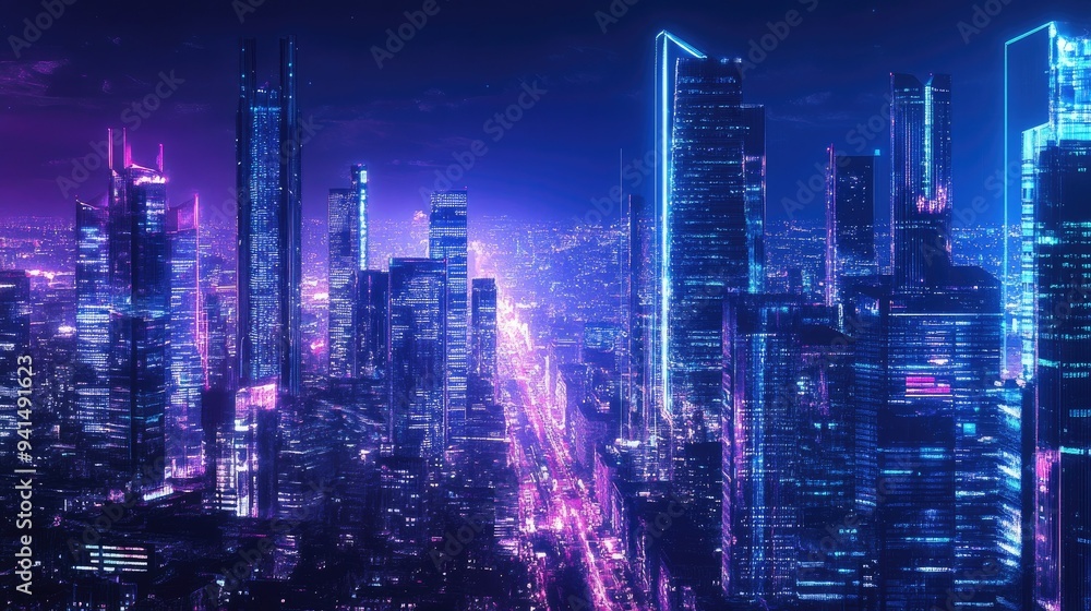 A technologically advanced city at night with glowing skyscrapers and a bustling, high-tech vibe. Perfect for premium backgrounds in tech and innovation. A technologically advanced city at night with glowing skyscrapers and a bustling, high-tech vibe. Perfect for premium backgrounds in tech and innovation.