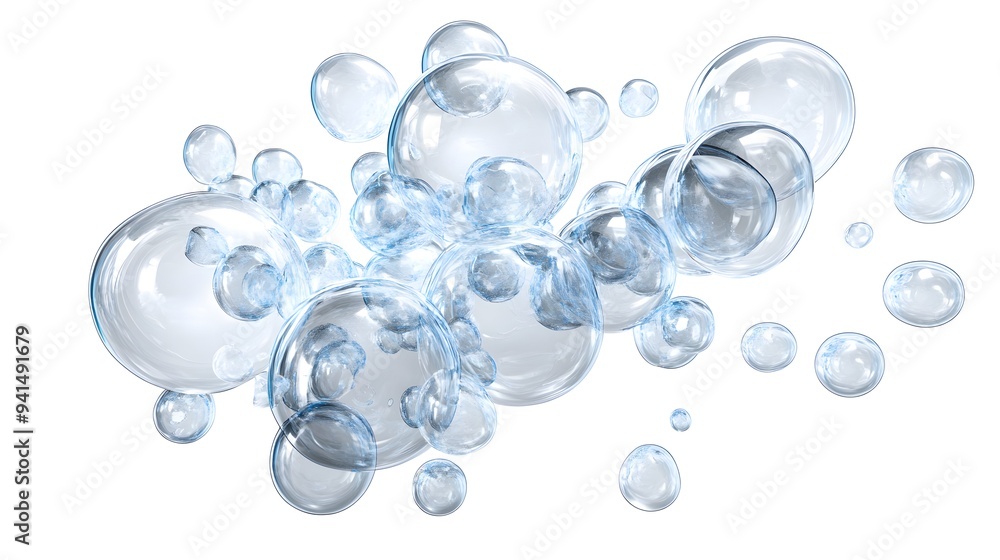 CG Transparent Bubble Cluster: A cluster of transparent CG bubbles, varying in size, floating on a white background.
CG Transparent Bubble Cluster: A cluster of transparent CG bubbles, varying in size, floating on a white background.