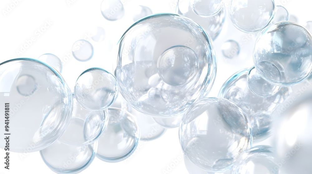CG Transparent Bubble Cluster: A cluster of transparent CG bubbles, varying in size, floating on a white background.
CG Transparent Bubble Cluster: A cluster of transparent CG bubbles, varying in size, floating on a white background.