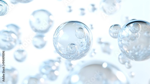 Wallpaper Mural CG Transparent Bubble Cluster: A cluster of transparent CG bubbles, varying in size, floating on a white background.
 Torontodigital.ca
