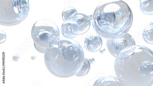 CG Transparent Bubble Cluster: A cluster of transparent CG bubbles, varying in size, floating on a white background. 