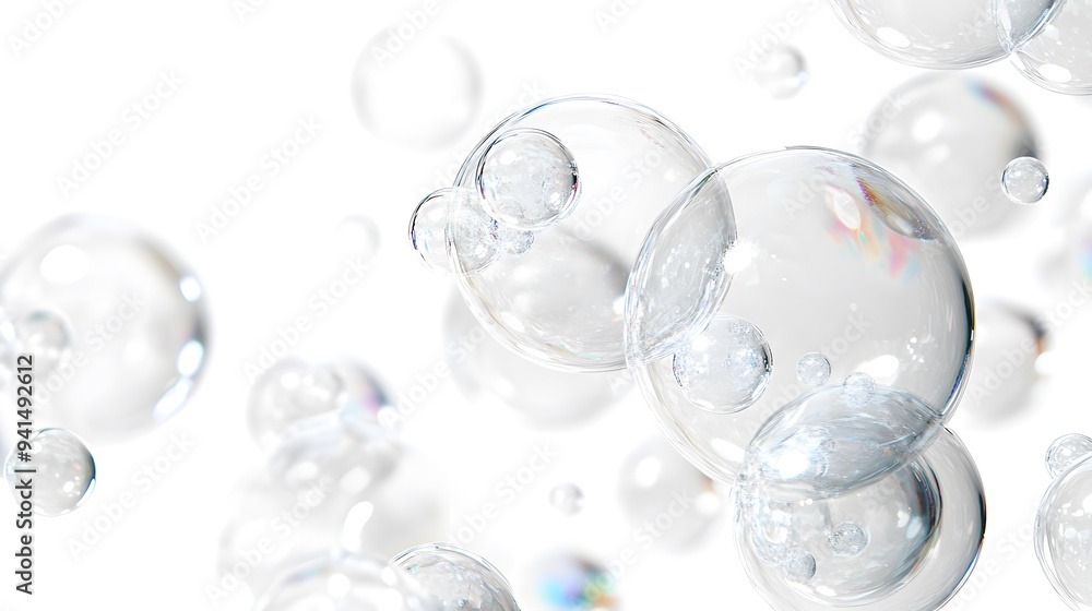 CG Transparent Bubble Cluster: A cluster of transparent CG bubbles, varying in size, floating on a white background.
CG Transparent Bubble Cluster: A cluster of transparent CG bubbles, varying in size, floating on a white background.