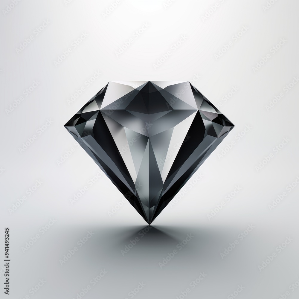 A black Brilliant Cut Diamond Gemstone Positioned Elegantly on white background A black Brilliant Cut Diamond Gemstone Positioned Elegantly on white background