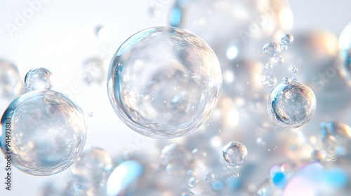 Wallpaper Mural CG Transparent Bubble Cluster: A cluster of transparent CG bubbles, varying in size, floating on a white background.
 Torontodigital.ca
