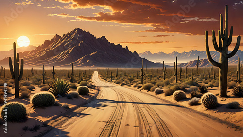 view of road in desert and cactus