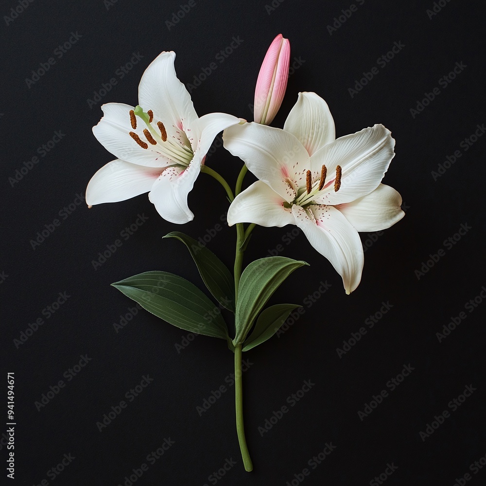 Obraz premium White Lilies on Black Background