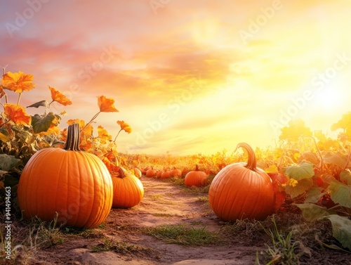 A pumpkin patch with families picking pumpkins and children running around with joy