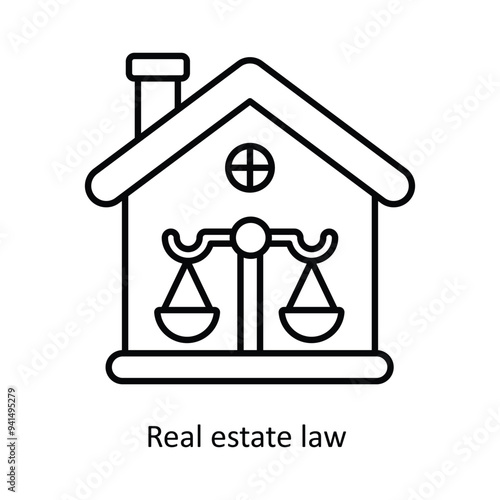 Real Estate Law  Vector outline icon design illustration. Law And Justice symbol on white background EPS 10 File .