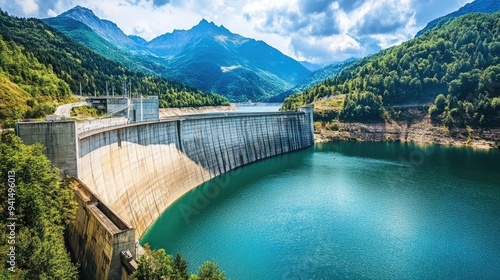 Background of a large dam with concrete structures and control systems, highlighting the scale of civil engineering