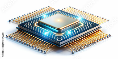 3D Floating AI chip with glowing circuits on an isolated white background concept as A futuristic AI chip hovering mid air with glowing circuits extending outward creating a sense of weightlessness. T