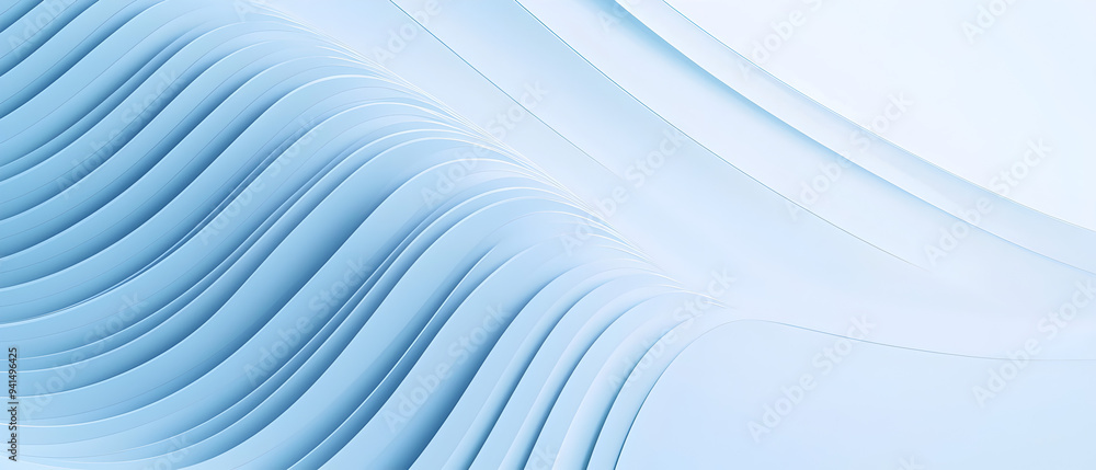 Obraz premium Abstract background with blue and white stripes. Light blue background with soft lines and curves, creating an elegant and modern design for presentation or banner template