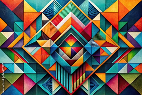 Abstract Geometric Lines: Sharp angles, bold colors, dynamic compositions, modern art influences, geometric shapes photo