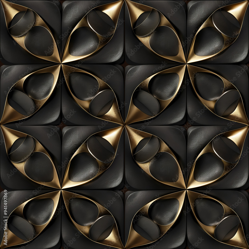 3D rendering rendering of gold and black ornate patterns. AI generation. 3D rendering rendering of gold and black ornate patterns. AI generation.