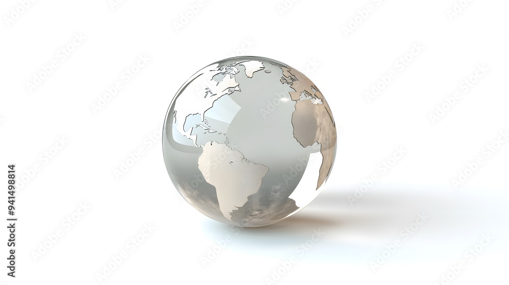 CG Transparent Globe: A CG-rendered transparent globe, with continents subtly etched on its surface, floating on a white background.
CG Transparent Globe: A CG-rendered transparent globe, with continents subtly etched on its surface, floating on a white background.