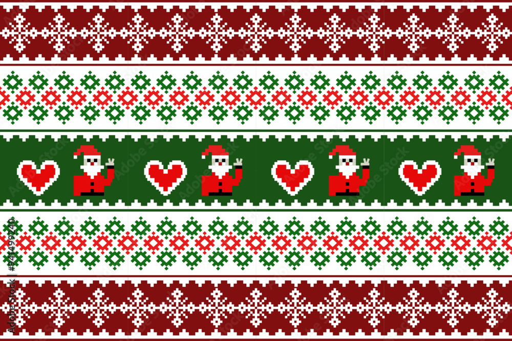 Seamless Christmas pattern with green and red Christmas trees,santa,reindeer perfect for festive decorations, vintage designs, and holiday-themed textiles,Traditional ethnic, geometric,valentine Seamless Christmas pattern with green and red Christmas trees,santa,reindeer perfect for festive decorations, vintage designs, and holiday-themed textiles,Traditional ethnic, geometric,valentine