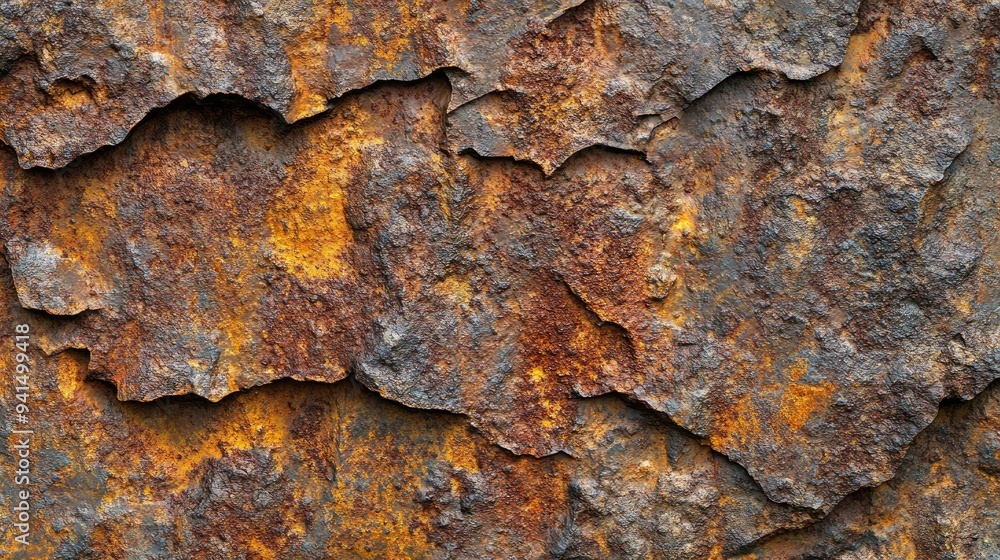 Close-up of a rusted iron surface with deep grooves and rough texture, emphasizing industrial wear and tear Close-up of a rusted iron surface with deep grooves and rough texture, emphasizing industrial wear and tear