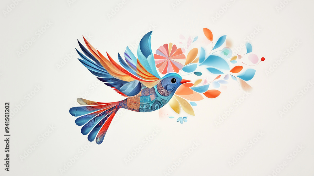 Obraz premium artistic freedom bird made of colorful patterns, 3D illustration