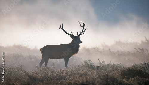 red deer stag majestic red deer stag silhouetted mist