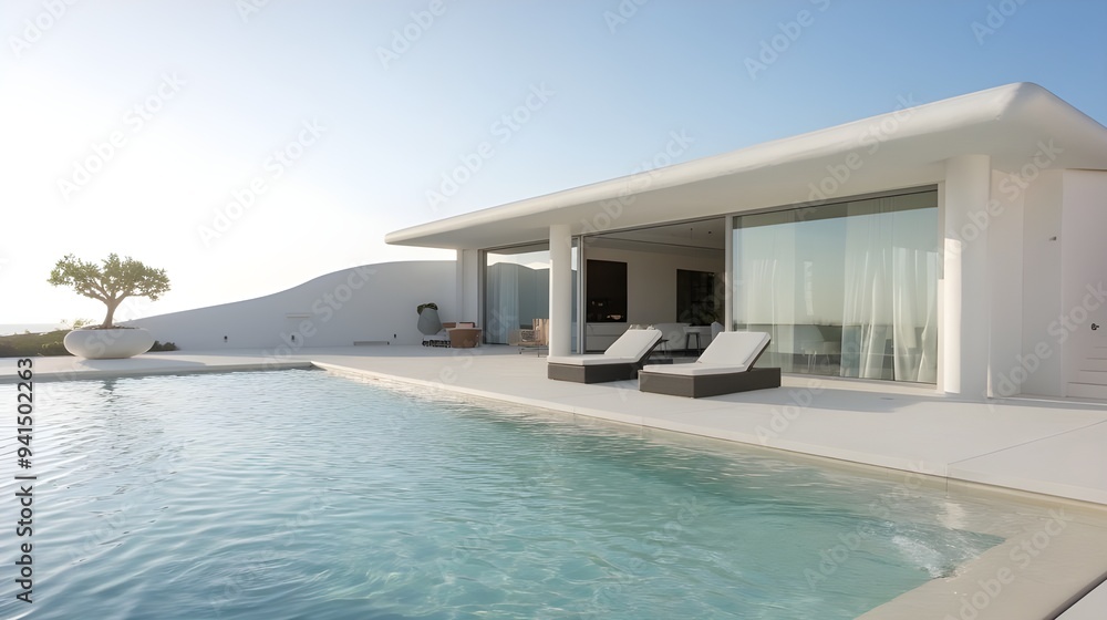 Fototapeta premium Mediterranean Style White House with Pool - Classic Architecture