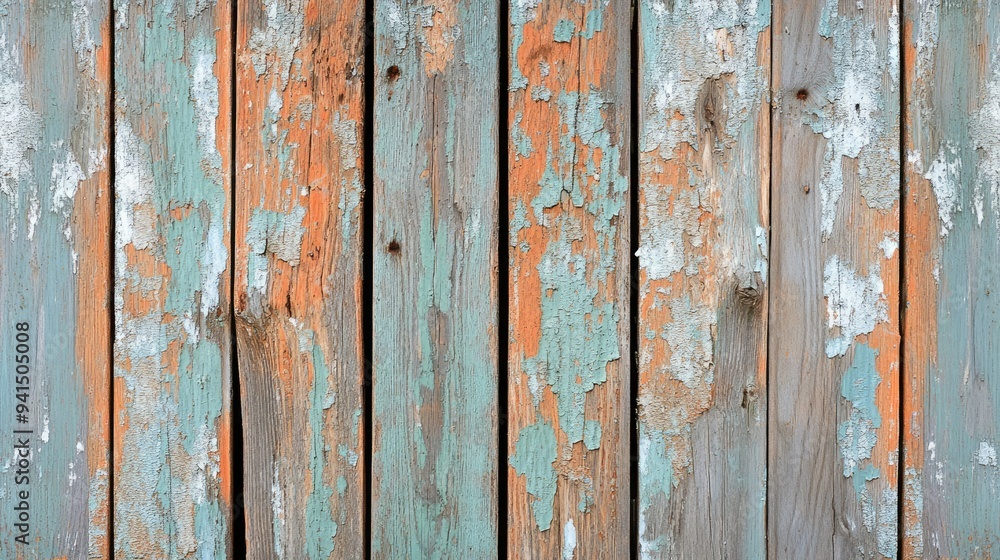 Rustic wooden planks with peeling paint and rough textures, creating a vintage and worn background Rustic wooden planks with peeling paint and rough textures, creating a vintage and worn background
