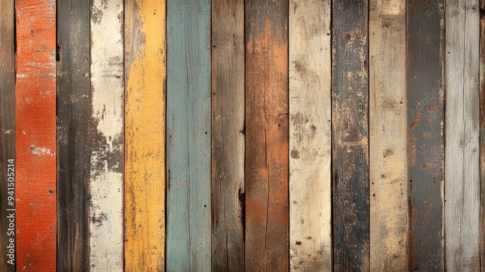 Rustic wooden planks with peeling paint and rough textures, creating a vintage-inspired background Rustic wooden planks with peeling paint and rough textures, creating a vintage-inspired background