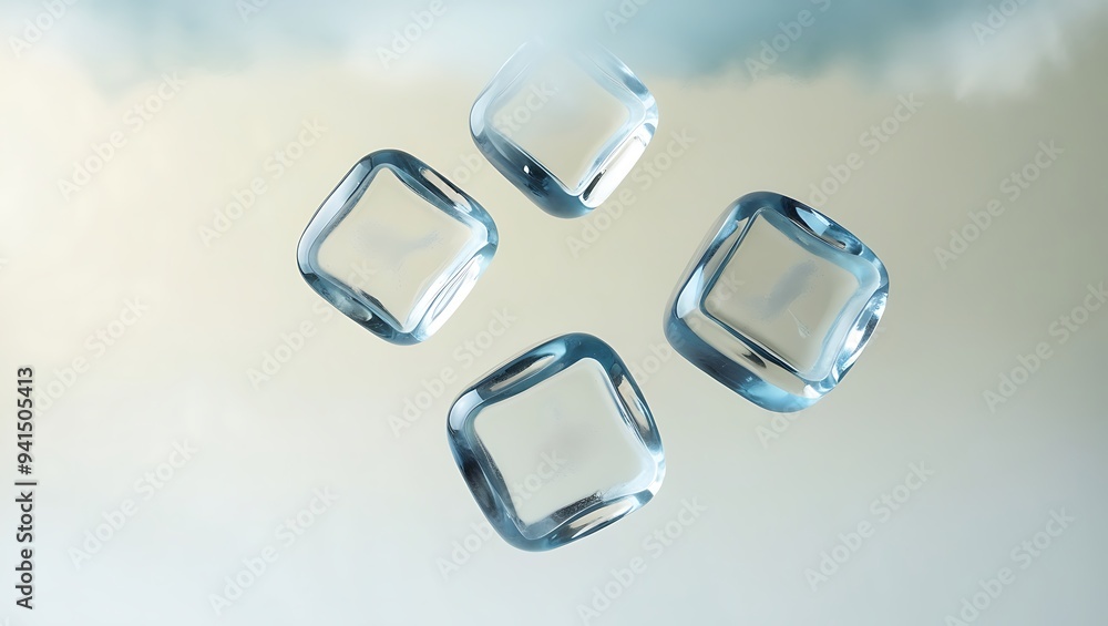 Four ice cubes in the air Four ice cubes in the air