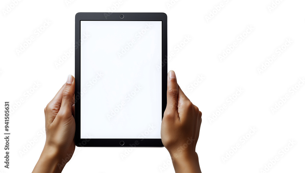 Hands Holding a Tablet with a Blank Screen Isolated on Transparent Background Hands Holding a Tablet with a Blank Screen Isolated on Transparent Background