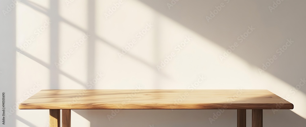 Fototapeta premium Wooden tabletop with natural light.