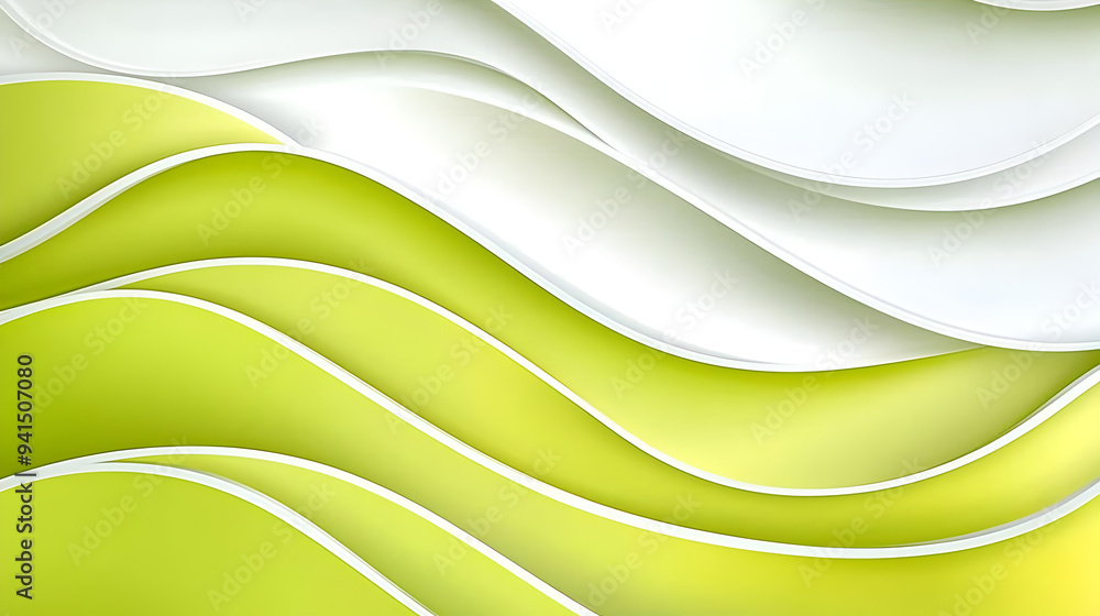 Fototapeta premium Abstract fresh lemon green color background with wavy lines, light white and fade yellow style, flat view, vector illustration, simple, high resolution, minimalist background