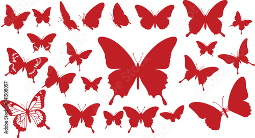 set of butterfly silhouette white background
