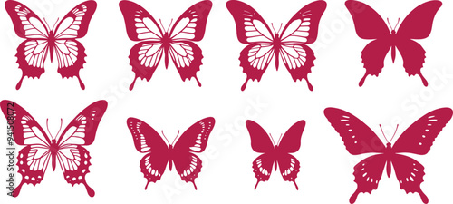 set of butterfly silhouette white background