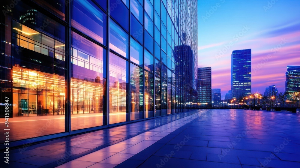view from outside of modern office building at night. view from outside of modern office building at night.