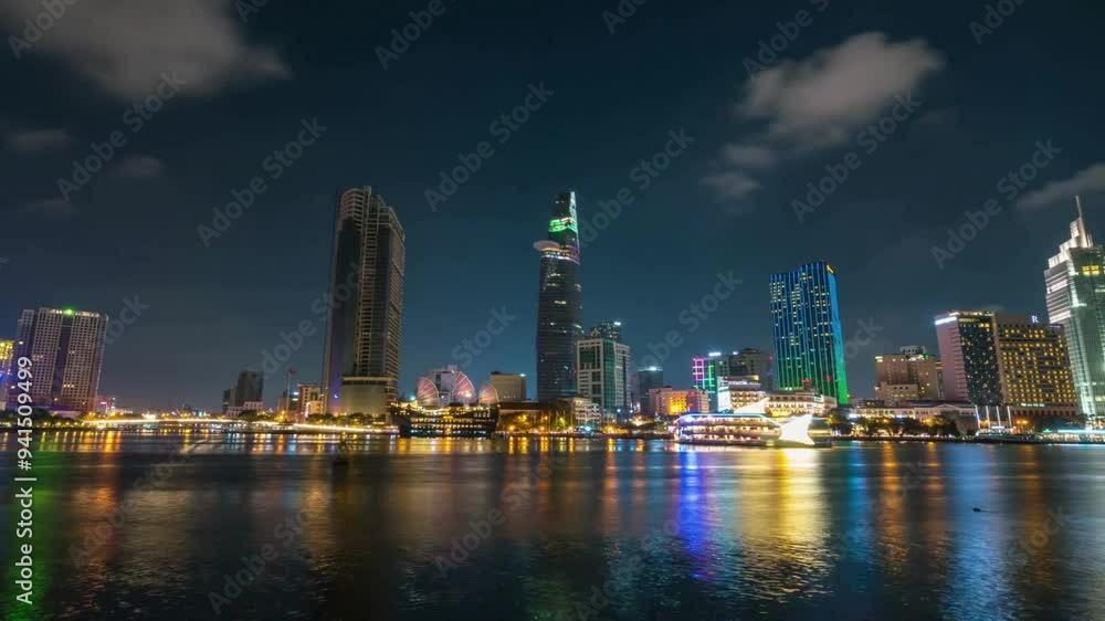 Timelapse of Ho Chi Minh City skyline and skyscraper in center of heart business at Ho Chi Minh City downtown. Panorama of cityscape on Saigon river in Ho Chi Minh City at Vietnam at night
Timelapse of Ho Chi Minh City skyline and skyscraper in center of heart business at Ho Chi Minh City downtown. Panorama of cityscape on Saigon river in Ho Chi Minh City at Vietnam at night