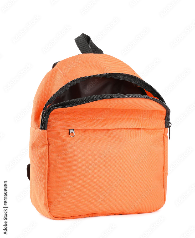 Fototapeta premium One stylish orange backpack isolated on white