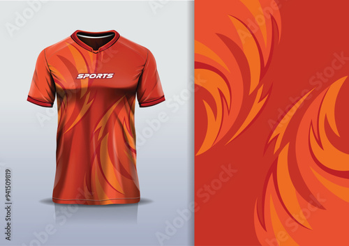 Sport jersey design template mockup curve line racing for football soccer, running, esports, orange color