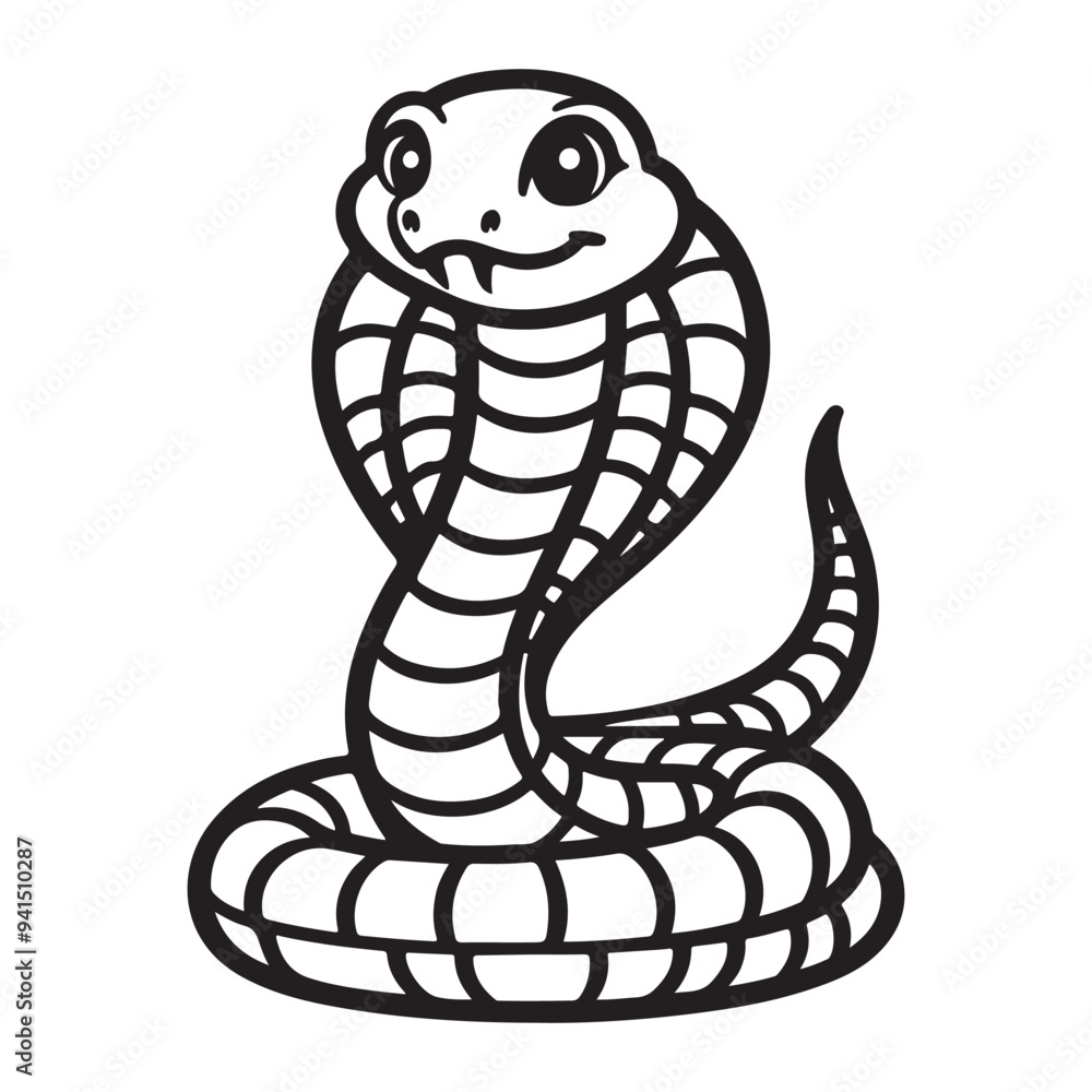 Fototapeta premium Line art of cute snake sitting cartoon vector